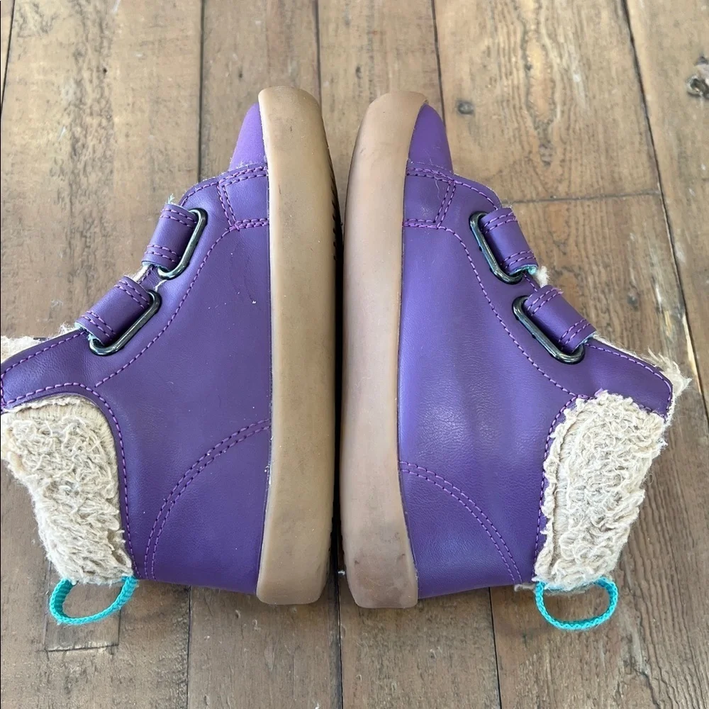 Ten little purple leather hi-top sneakers faux fur trim kids size 9